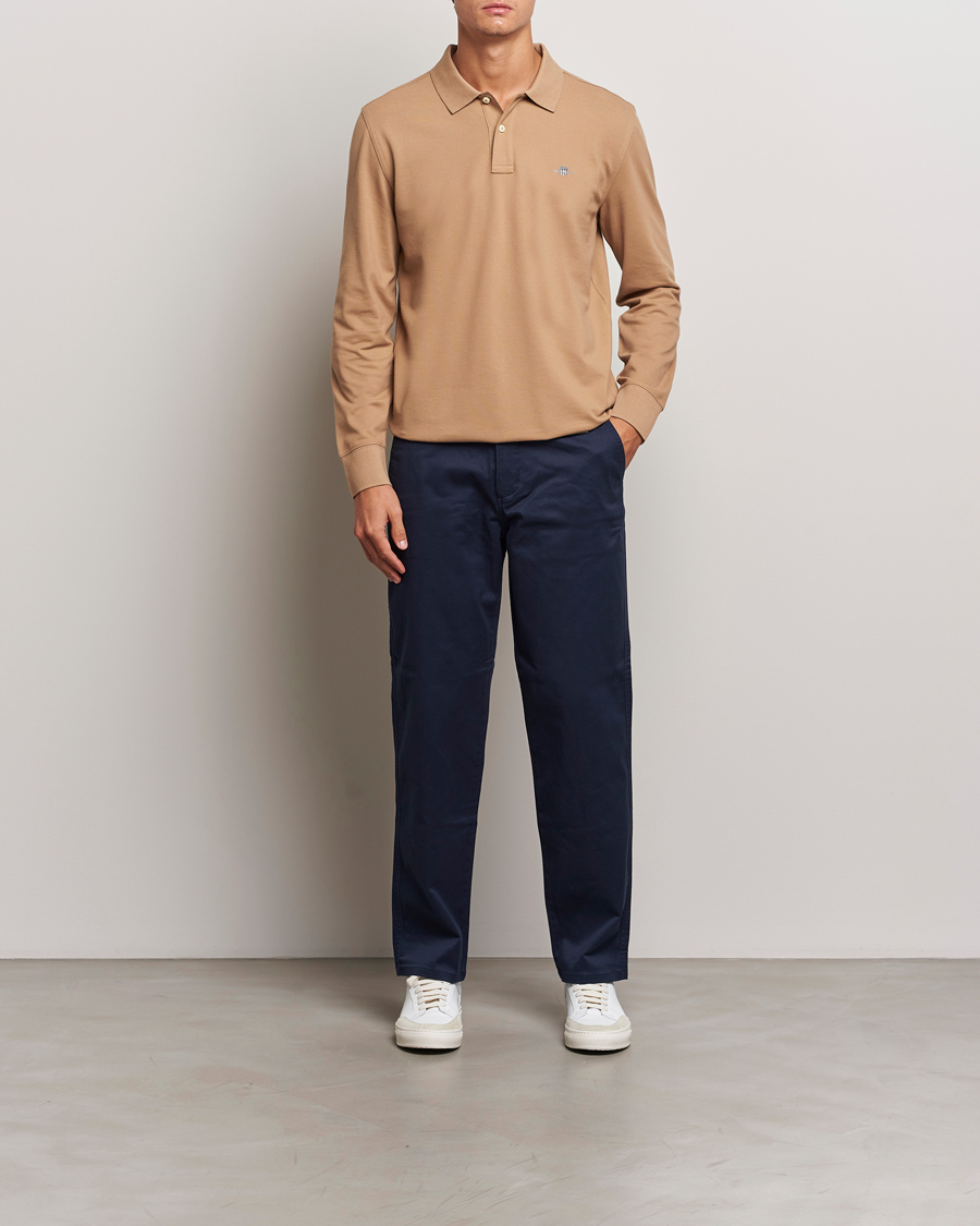 Men | Sweaters & Knitwear | GANT | Regular Shield Pique Polo Warm Khaki