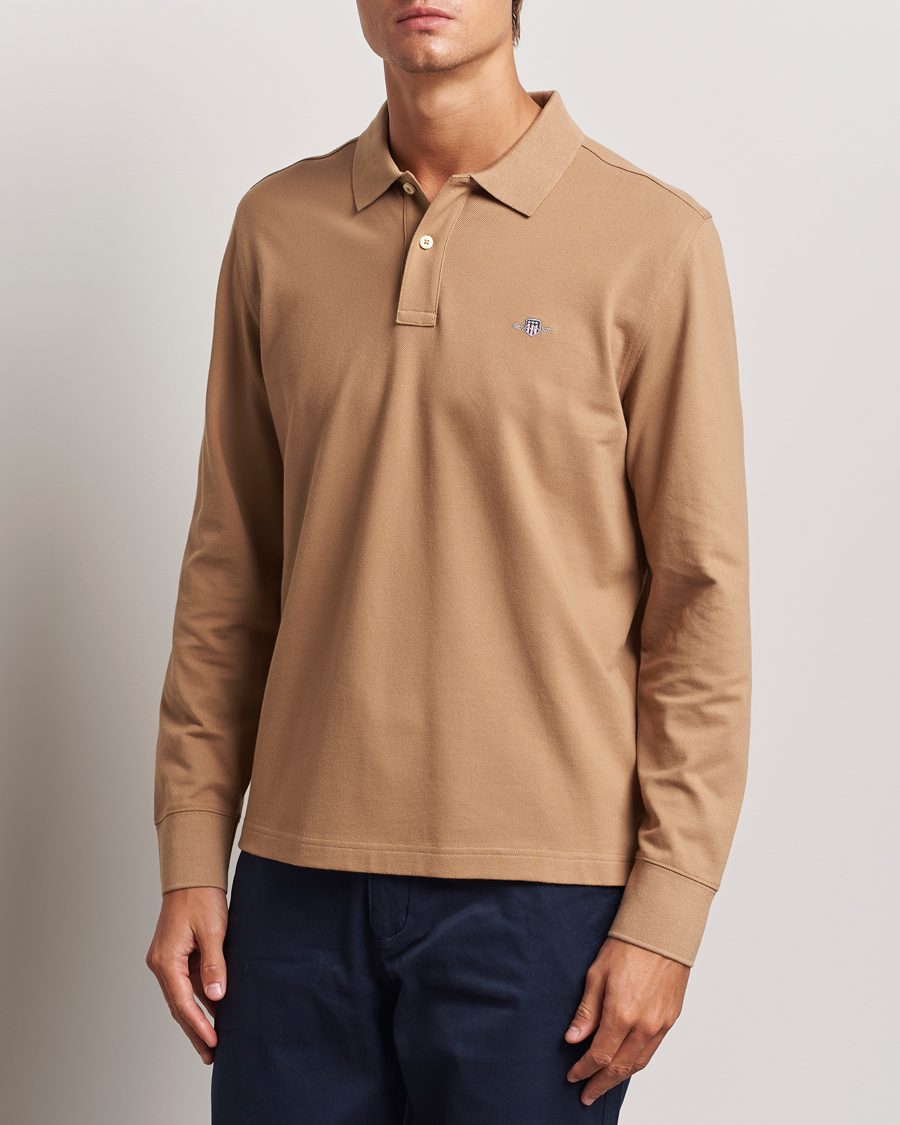 Men | Sweaters & Knitwear | GANT | Regular Shield Pique Polo Warm Khaki