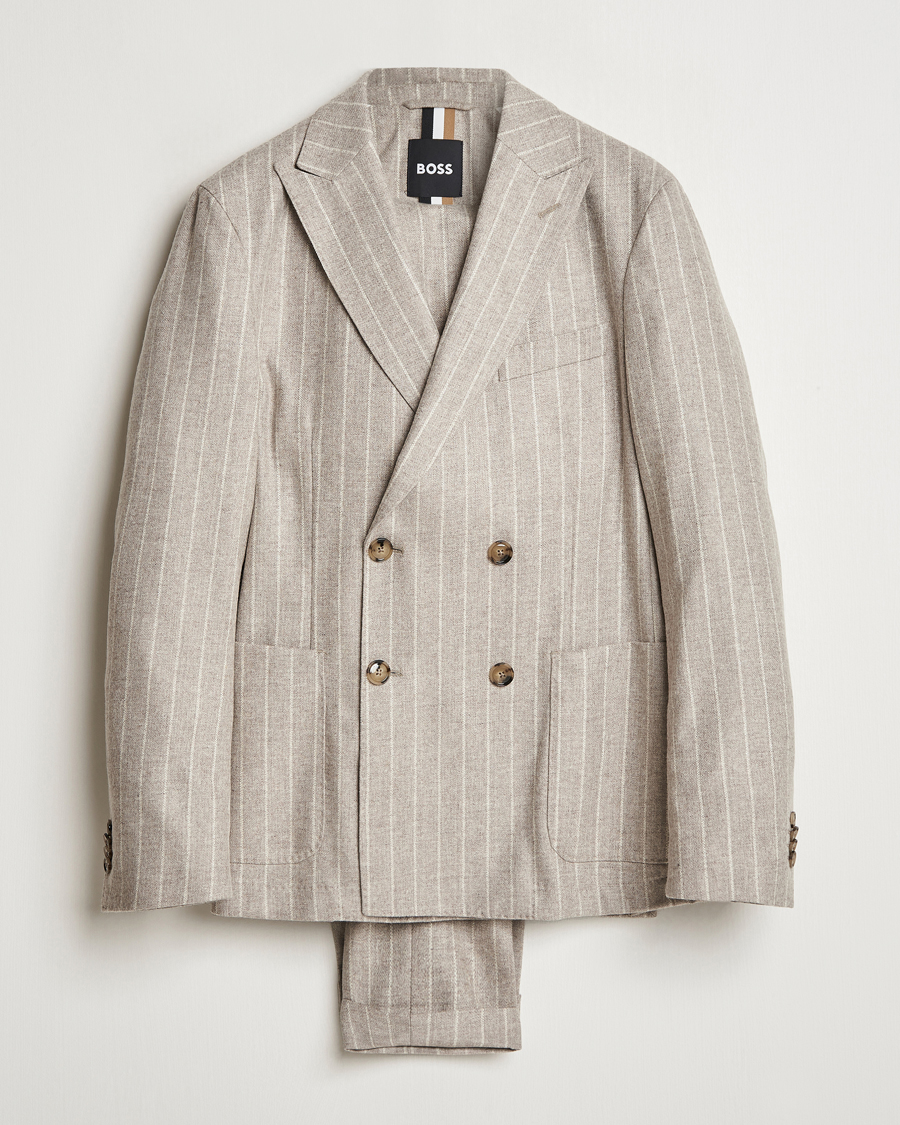 Men | Suits | BOSS BLACK | Hanry Wool Pinstriped Suit Light Beige