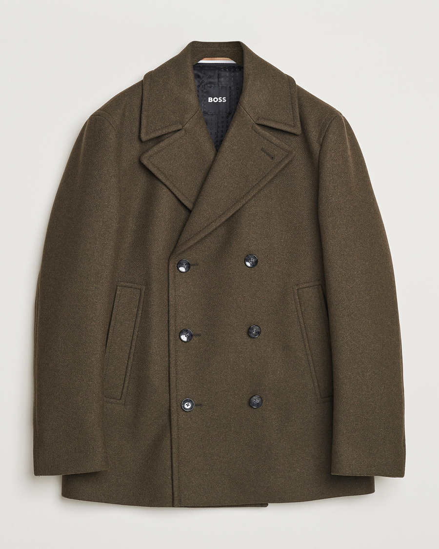 Men | Coats & Jackets | BOSS BLACK | Clay Wool Peacoat Open Green