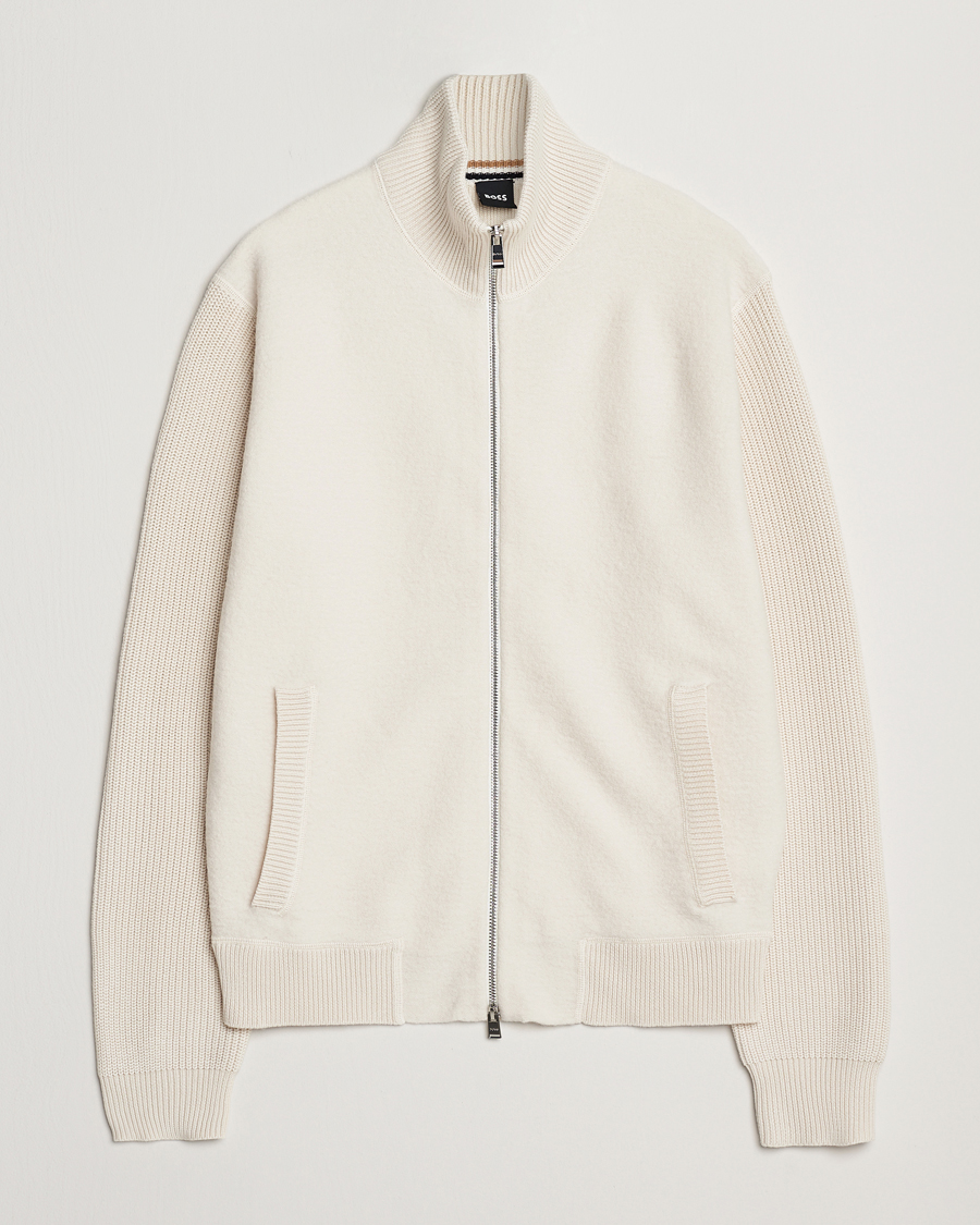Men | Sweaters & Knitwear | BOSS BLACK | Emeraviglio Wool/Cotton Full Zip Open White