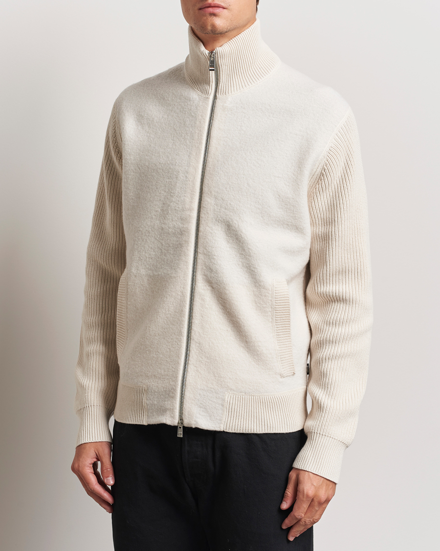 Men | Sweaters & Knitwear | BOSS BLACK | Emeraviglio Wool/Cotton Full Zip Open White