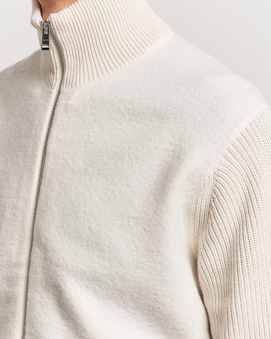 Men | Sweaters & Knitwear | BOSS BLACK | Emeraviglio Wool/Cotton Full Zip Open White