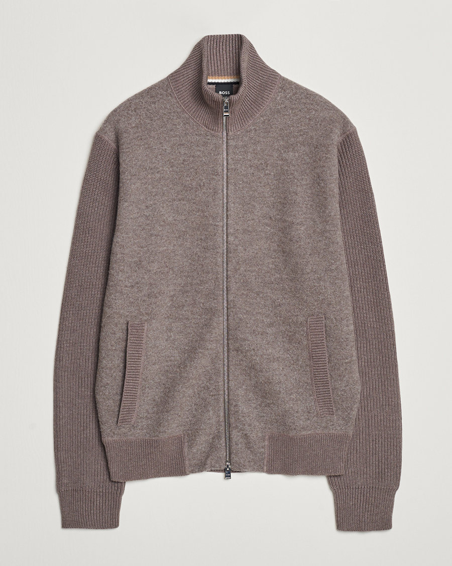 Men | Sweaters & Knitwear | BOSS BLACK | Emeraviglio Wool/Cotton Full Zip Dark Beige