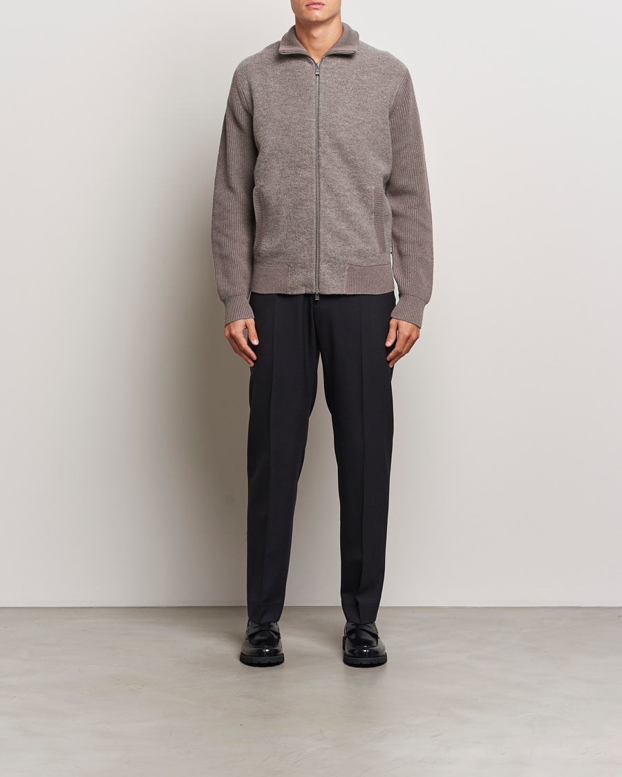 Men | Sweaters & Knitwear | BOSS BLACK | Emeraviglio Wool/Cotton Full Zip Dark Beige