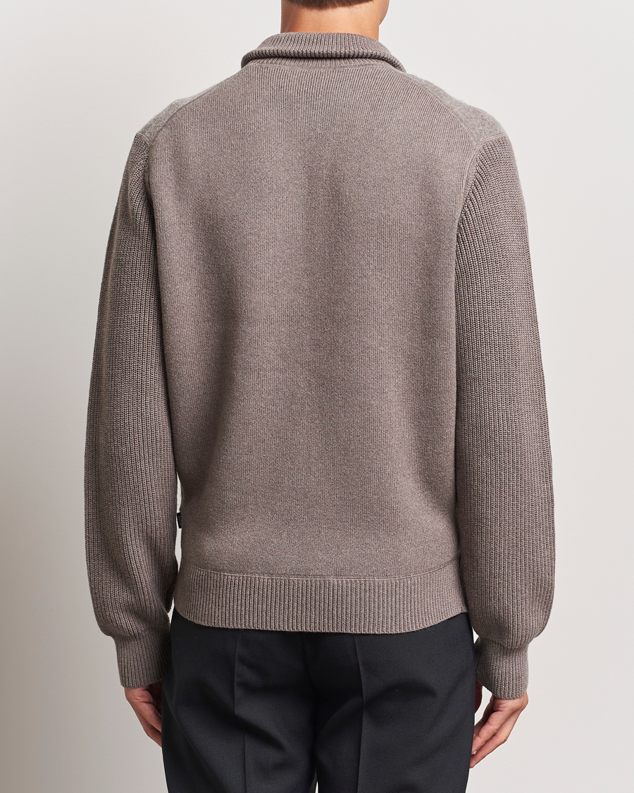 Men | Sweaters & Knitwear | BOSS BLACK | Emeraviglio Wool/Cotton Full Zip Dark Beige