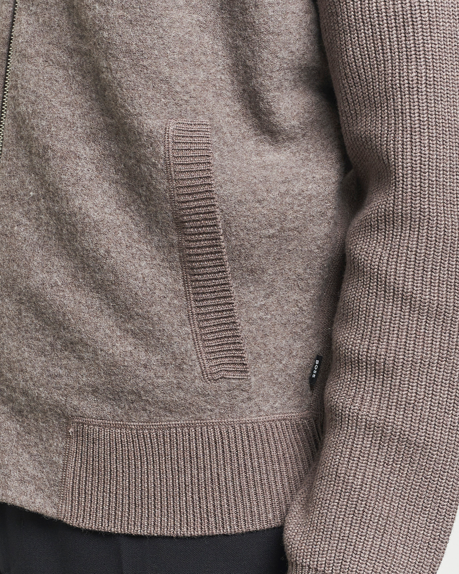 Men | Sweaters & Knitwear | BOSS BLACK | Emeraviglio Wool/Cotton Full Zip Dark Beige