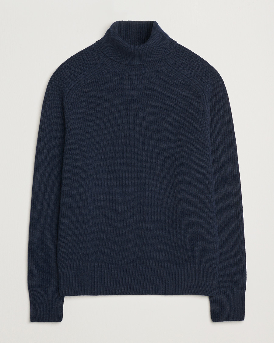 Men | Sweaters & Knitwear | BOSS BLACK | Evento Wool Rib Knitted Polo Dark Blue
