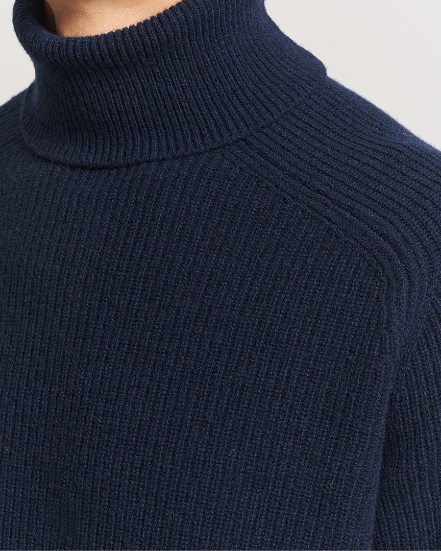 Men | Sweaters & Knitwear | BOSS BLACK | Evento Wool Rib Knitted Polo Dark Blue