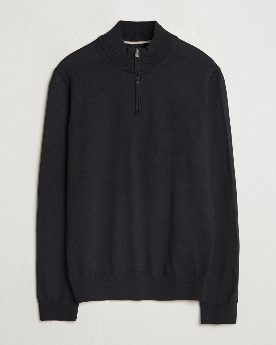 Men | Sweaters & Knitwear | BOSS BLACK | Ebenji Merino Knitted Half Zip Black