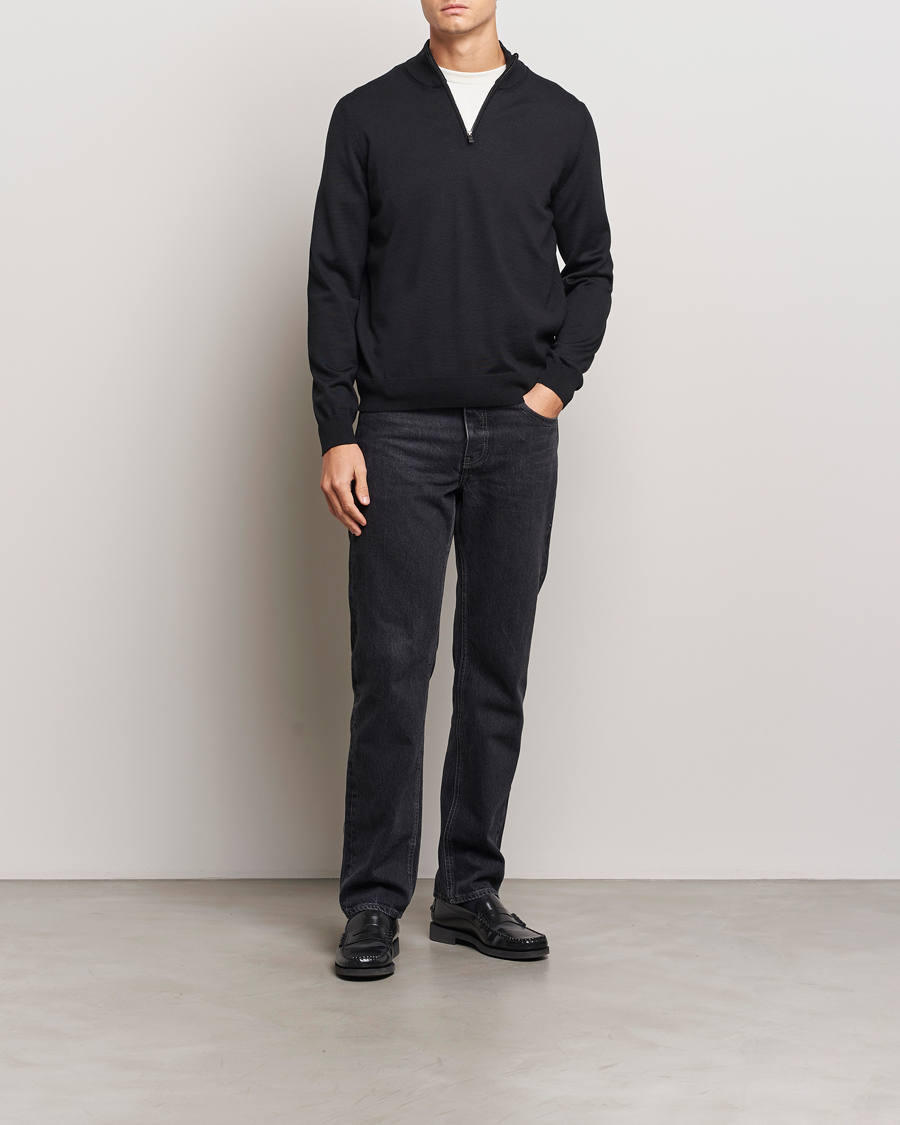 Men | Sweaters & Knitwear | BOSS BLACK | Ebenji Merino Knitted Half Zip Black