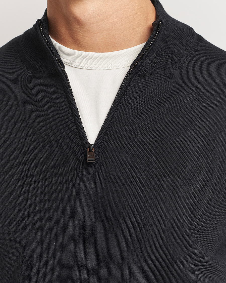 Men | Sweaters & Knitwear | BOSS BLACK | Ebenji Merino Knitted Half Zip Black