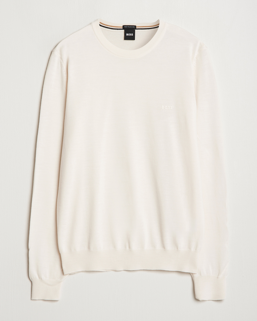 Men | Sweaters & Knitwear | BOSS BLACK | Botto Merino Knitted Pullover Open White