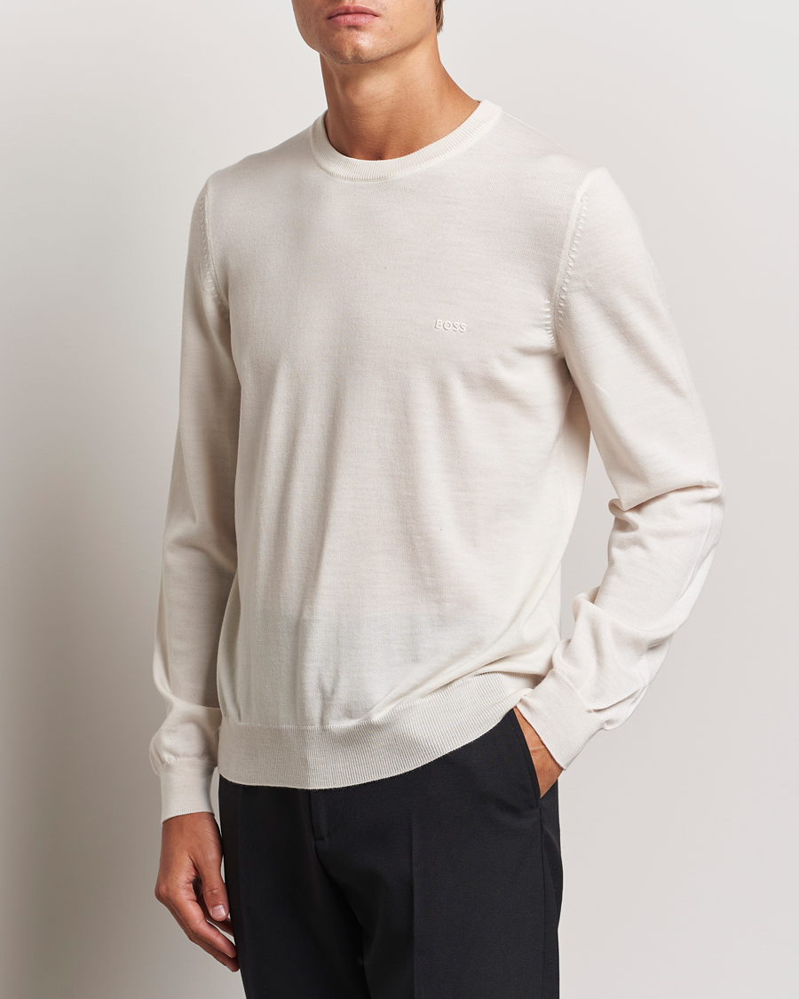 Men | Sweaters & Knitwear | BOSS BLACK | Botto Merino Knitted Pullover Open White