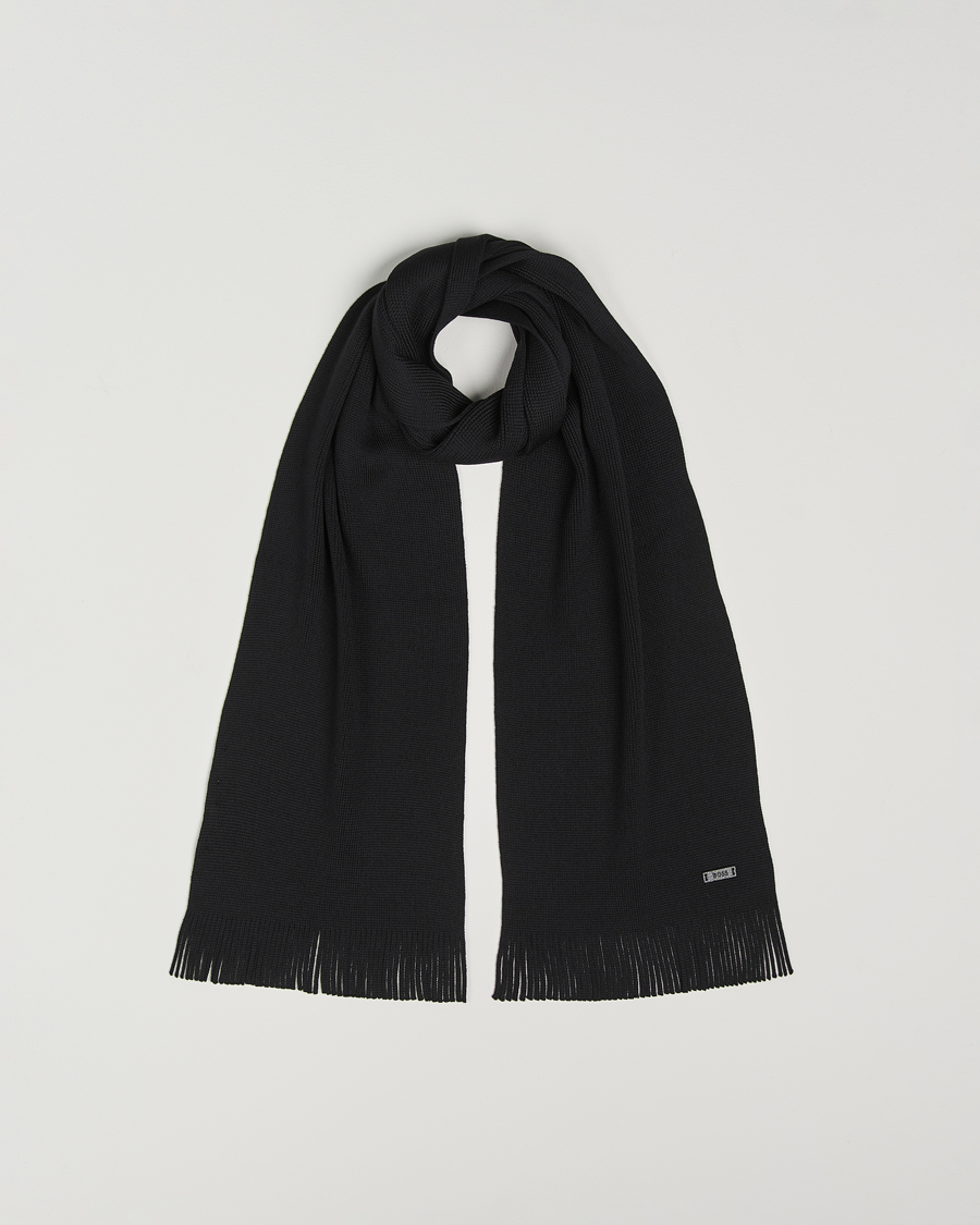 Men | BOSS BLACK Albas Wool Scarf Black | BOSS BLACK | Albas Wool Scarf Black