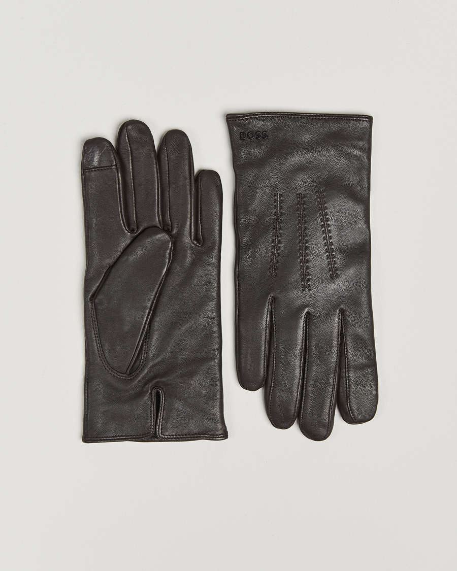 Men | Gloves | BOSS BLACK | Hainz Leather Glove Medium Brown