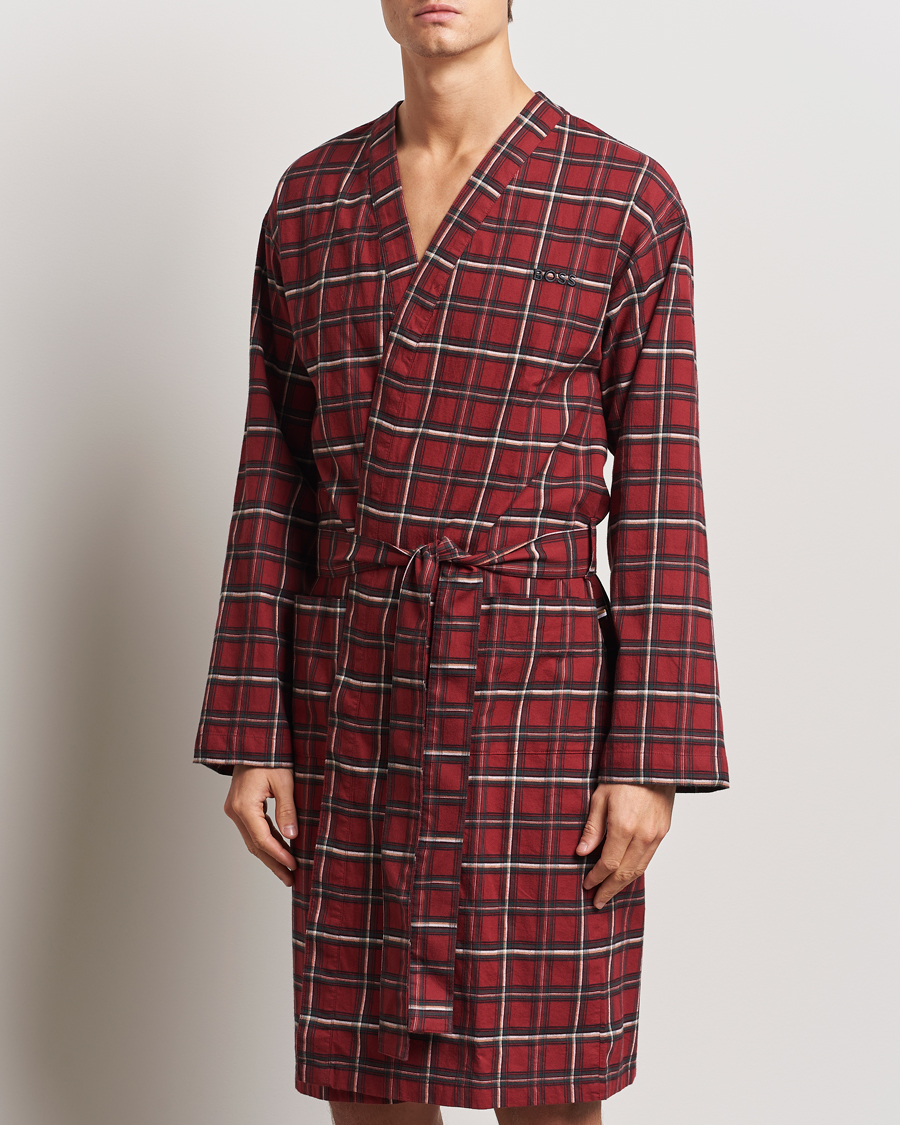 Men | Pyjamas & Robes | BOSS BLACK | Holiday Checked Robe Dark Red
