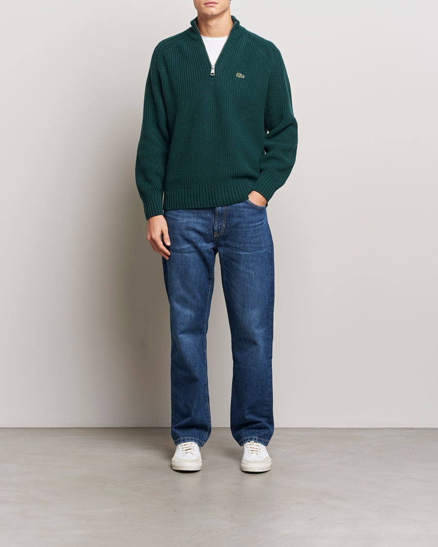 Men | Sweaters & Knitwear | Lacoste | Heavy Knitted Wool Half Zip Sinople