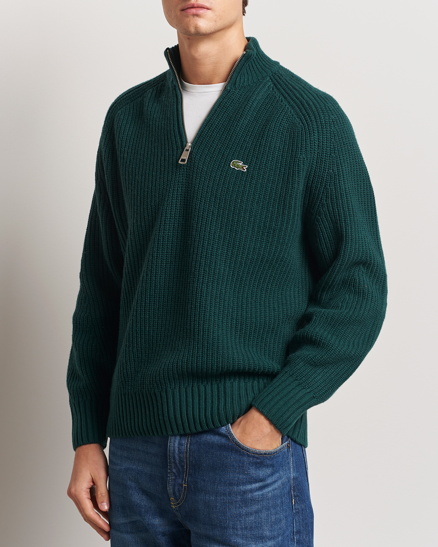 Men | Sweaters & Knitwear | Lacoste | Heavy Knitted Wool Half Zip Sinople