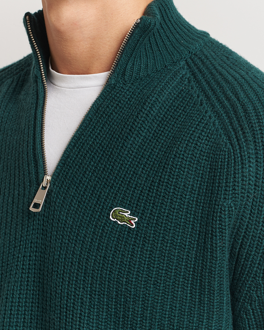 Men | Sweaters & Knitwear | Lacoste | Heavy Knitted Wool Half Zip Sinople