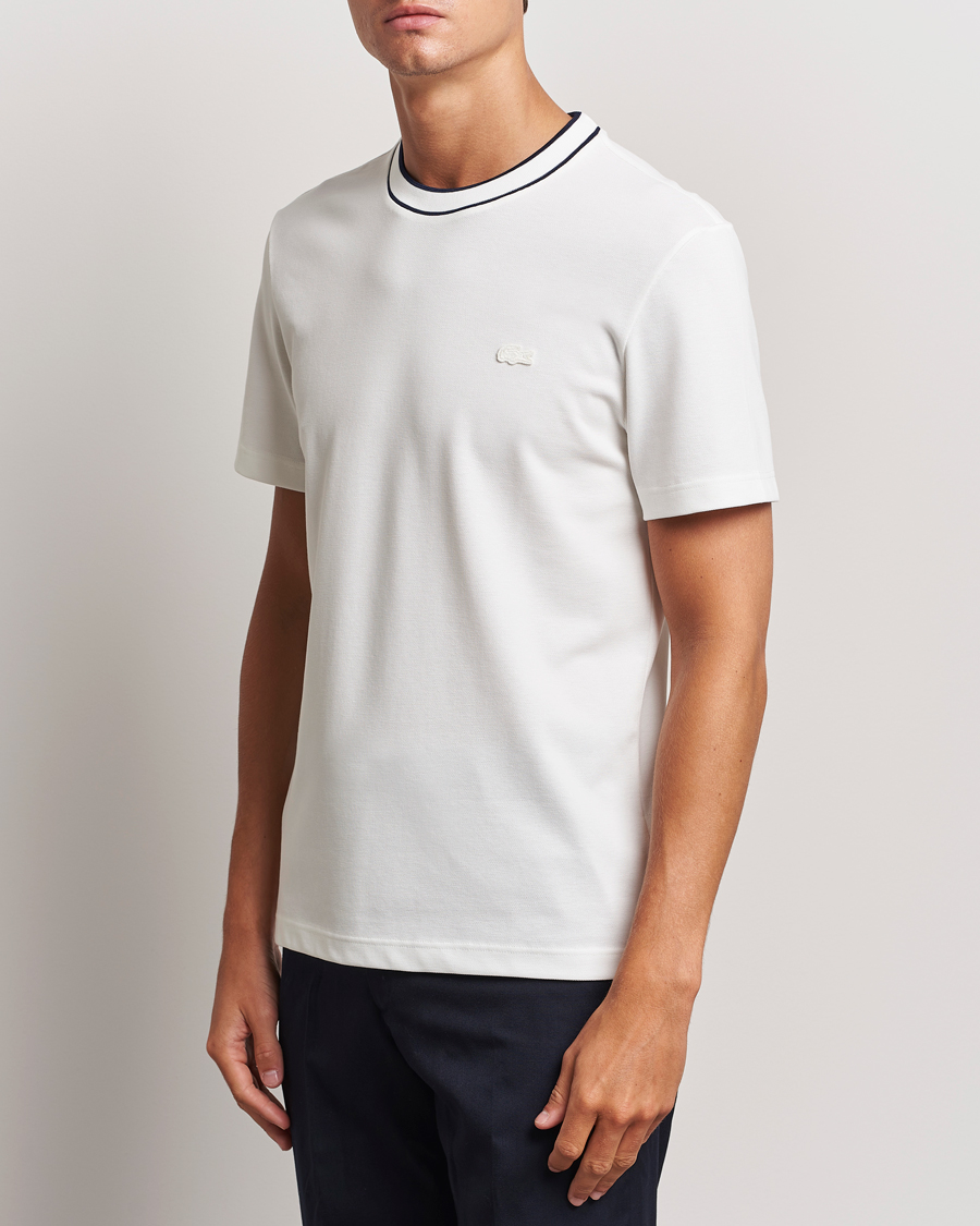 Men | T-Shirts | Lacoste | Contrast Rib Piqué T-Shirt Flour