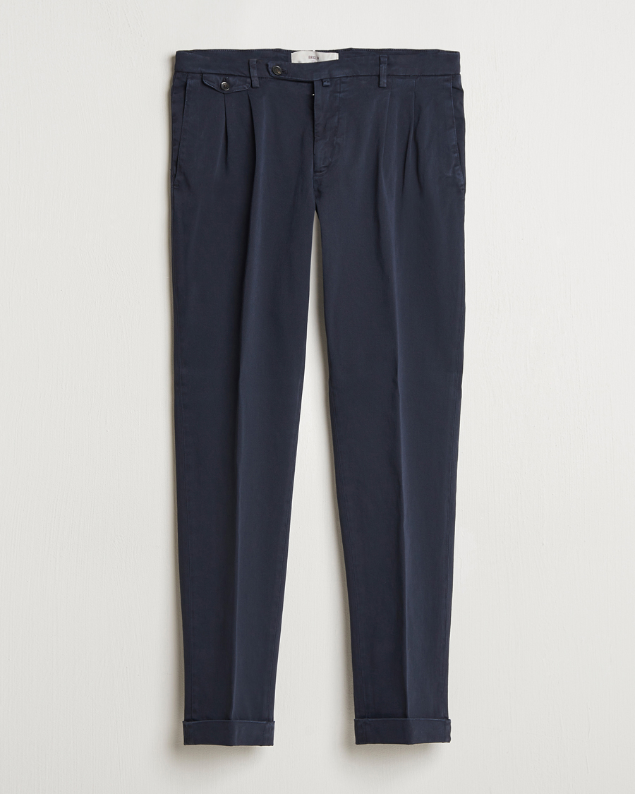 Men | Trousers | Briglia 1949 | Easy Fit Pleated Cotton Stretch Chino Navy