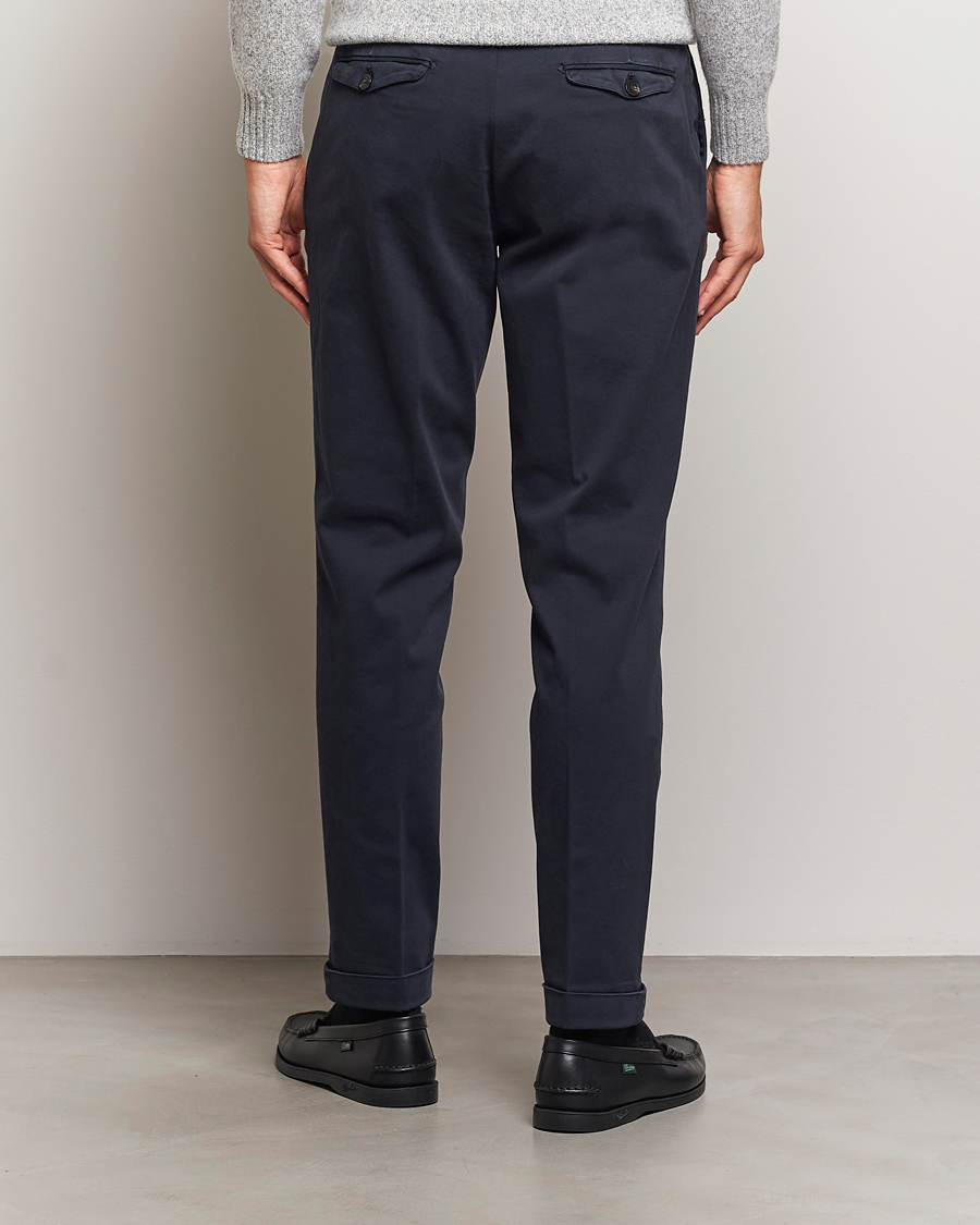 Men | Trousers | Briglia 1949 | Easy Fit Pleated Cotton Stretch Chino Navy