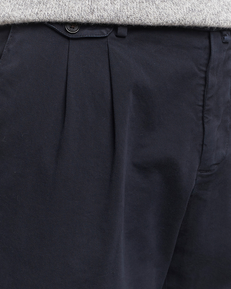 Men | Trousers | Briglia 1949 | Easy Fit Pleated Cotton Stretch Chino Navy