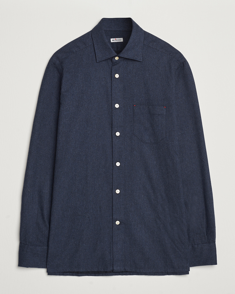 Men | Shirts | Kiton | Soft Flannel Sport Shirt Navy