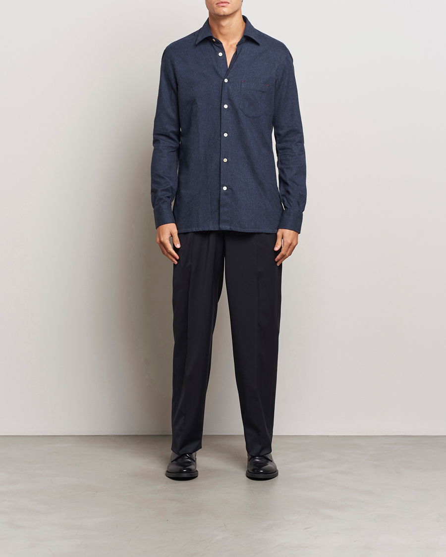 Men | Shirts | Kiton | Soft Flannel Sport Shirt Navy