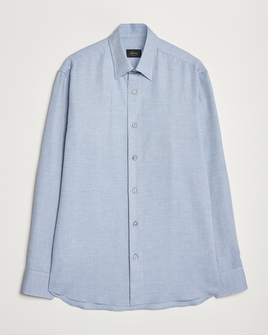 Men | Shirts | Brioni | Cotton/Cashmere Flannel Shirt Light Blue