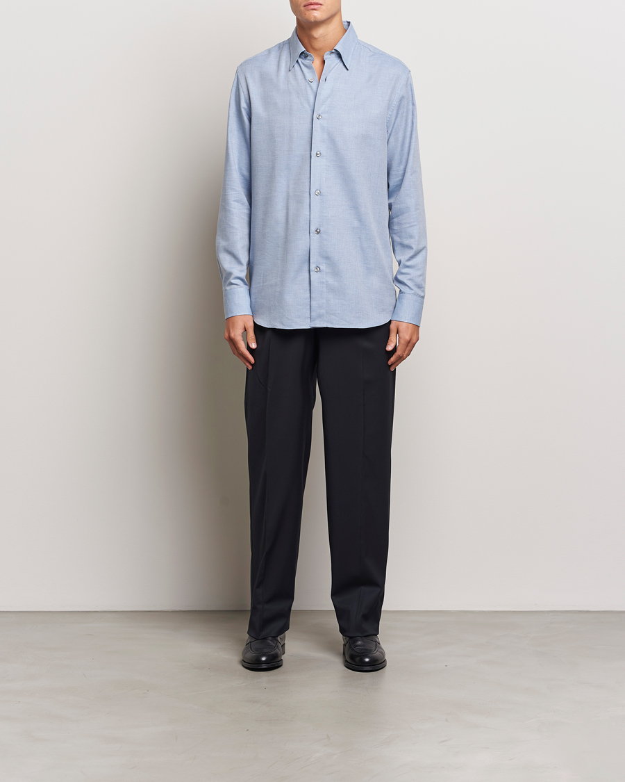 Men | Shirts | Brioni | Cotton/Cashmere Flannel Shirt Light Blue