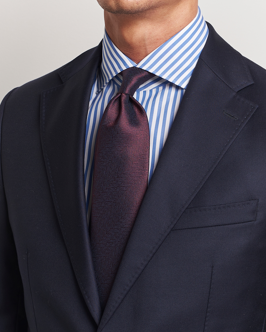 Men | Brioni Herringbone Silk Tie Burgundy | Brioni | Herringbone Silk Tie Burgundy