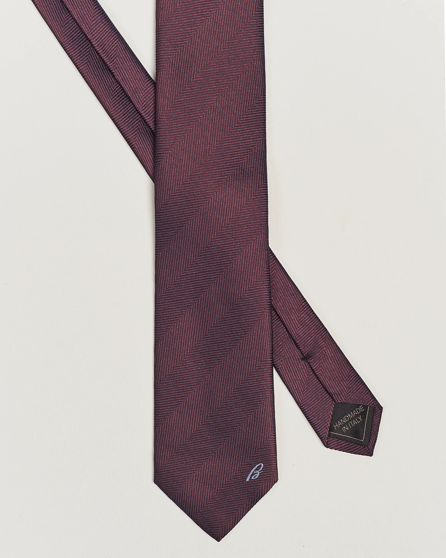Men | Brioni Herringbone Silk Tie Burgundy | Brioni | Herringbone Silk Tie Burgundy