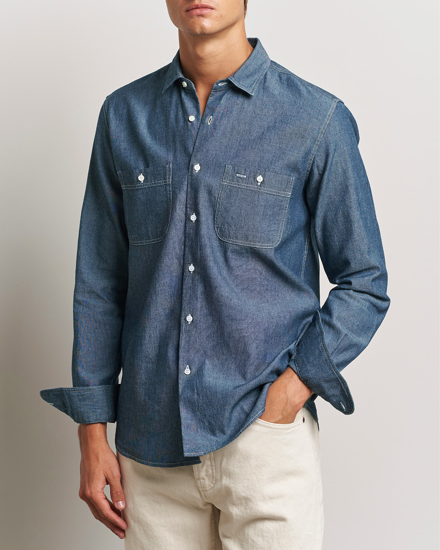 Aspesi Double Pocket Chambray Shirt Dark Wash at CareOfCarl.com