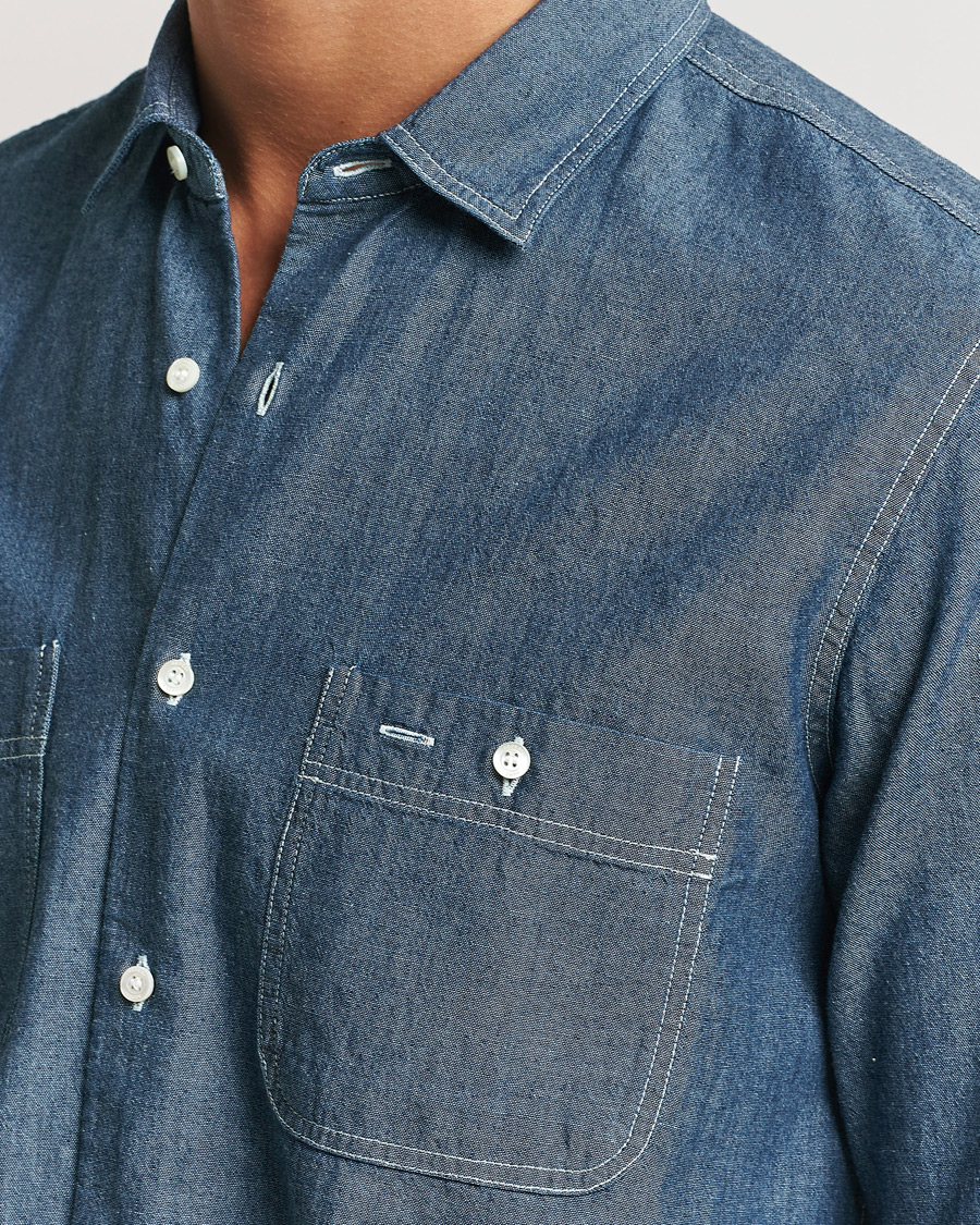 Aspesi Double Pocket Chambray Shirt Dark Wash at CareOfCarl.com