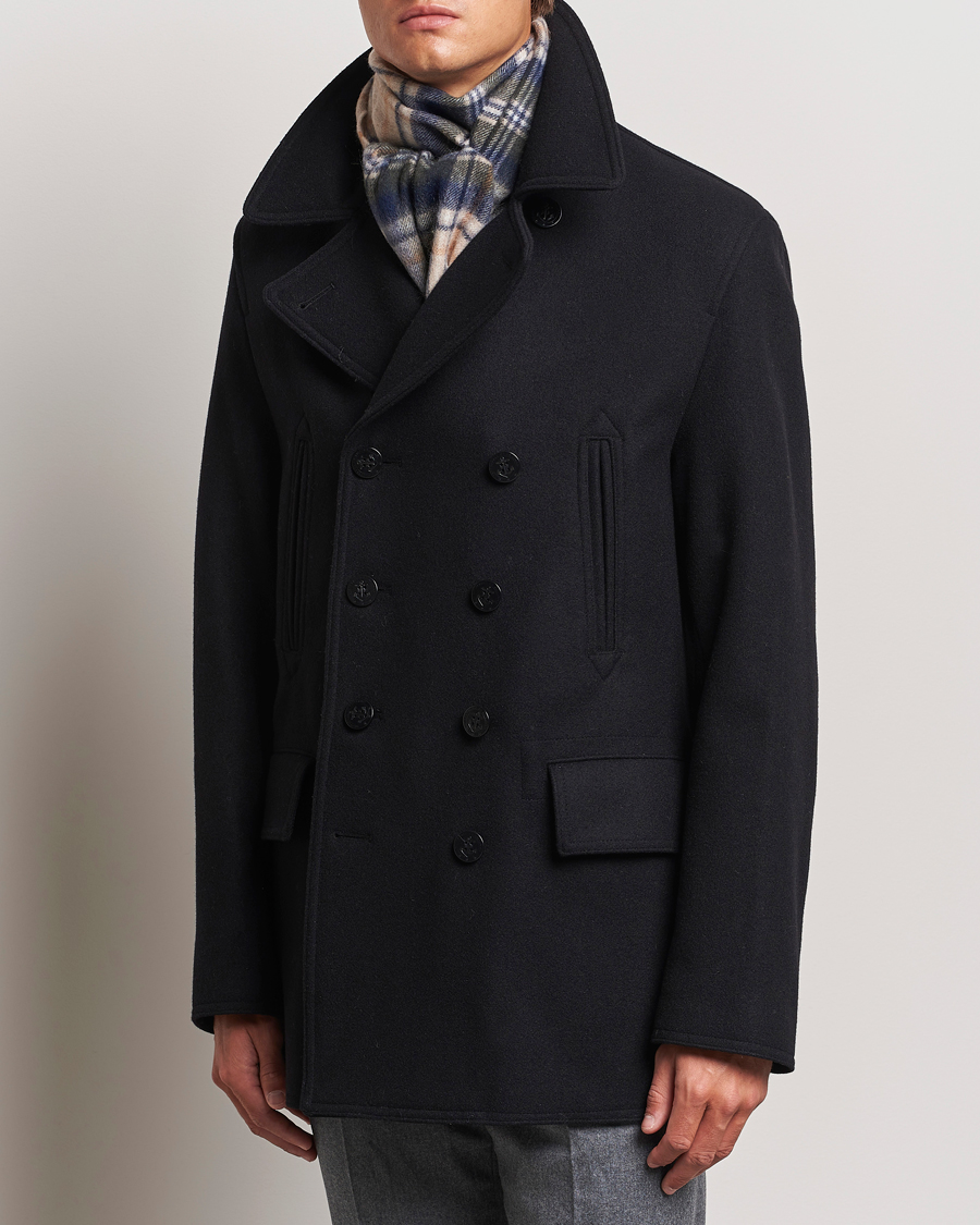 Gloverall De Bonne Facutre Wool Duffle Coat Black/Grey at CareOfCarl.com