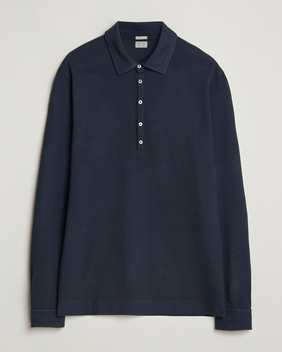 Men | Polo Shirts | Massimo Alba | Ischia Cotton/Cashmere Long Sleeve Polo Navy
