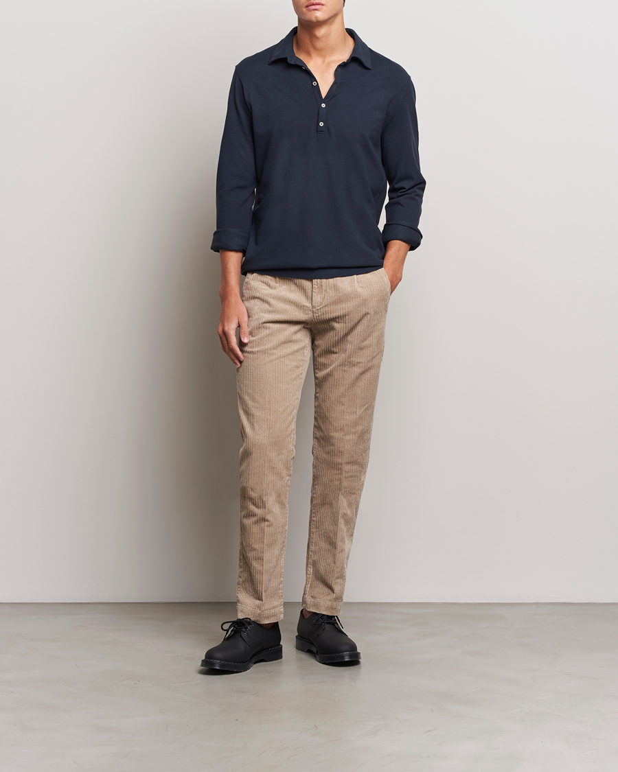 Men | Polo Shirts | Massimo Alba | Ischia Cotton/Cashmere Long Sleeve Polo Navy