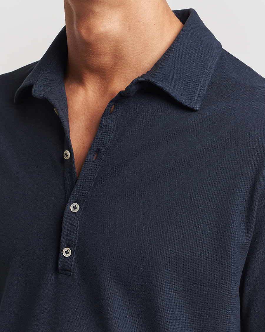 Men | Polo Shirts | Massimo Alba | Ischia Cotton/Cashmere Long Sleeve Polo Navy