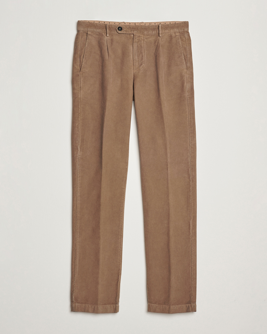 Men | Trousers | Massimo Alba | Ionio Pleated Moleskine Trousers Brown