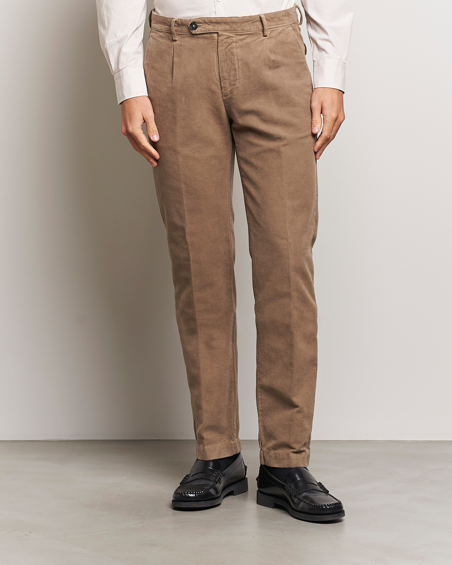 Men | Trousers | Massimo Alba | Ionio Pleated Moleskine Trousers Brown
