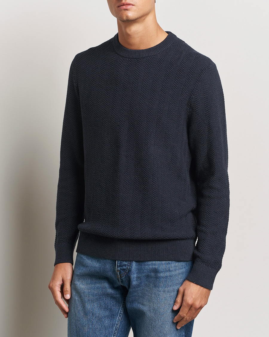 Men | Sweaters & Knitwear | NN07 | Pete Cotton Knitted Crew Neck Navy Melange