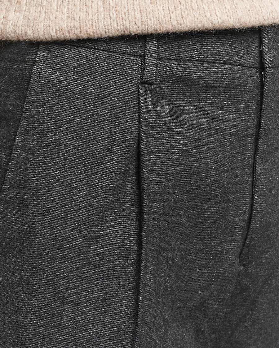 Men | Trousers | NN07 | Bill Pleated Brushed Cotton Trousers Black Melange
