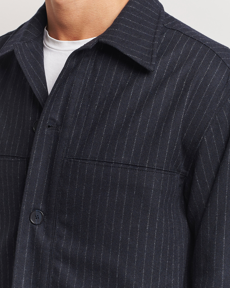NN07 Isak Wool Overshirt Navy Blue Pinstripe at CareOfCarl.com NN07 Isak Wool Overshirt Navy Blue Pinstripe at CareOfCarl.com