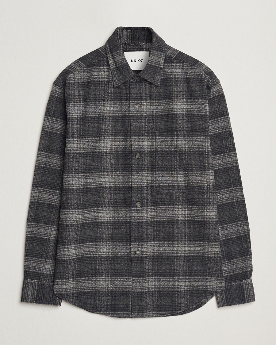 NN07 Adwin Checked Flannel Overshirt Black/Grey at CareOfCarl.com
