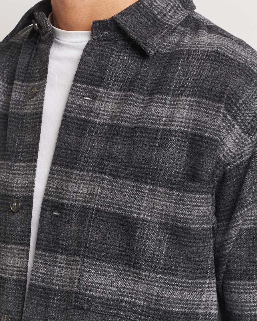 NN07 Adwin Checked Flannel Overshirt Black/Grey at CareOfCarl.com