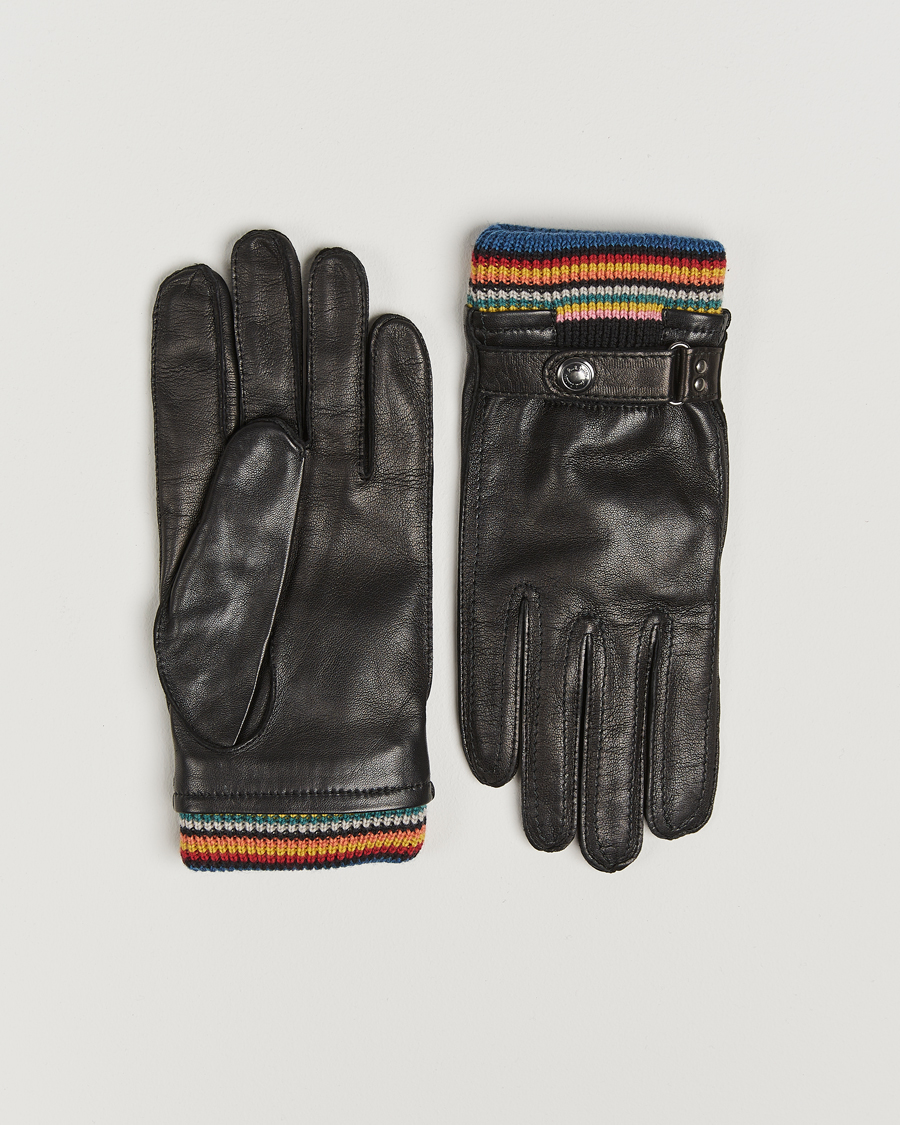 Men | Paul Smith Signature Stripe Cuff Leather Glove Black | Paul Smith | Signature Stripe Cuff Leather Glove Black