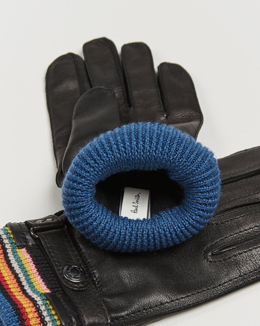 Men | Paul Smith Signature Stripe Cuff Leather Glove Black | Paul Smith | Signature Stripe Cuff Leather Glove Black