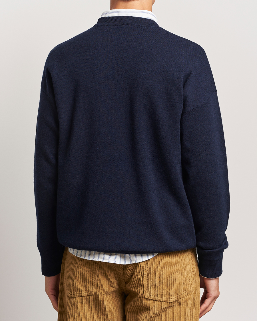 Men | Sweaters & Knitwear | Drôle de Monsieur | Flower Slogan Pullover Dark Navy